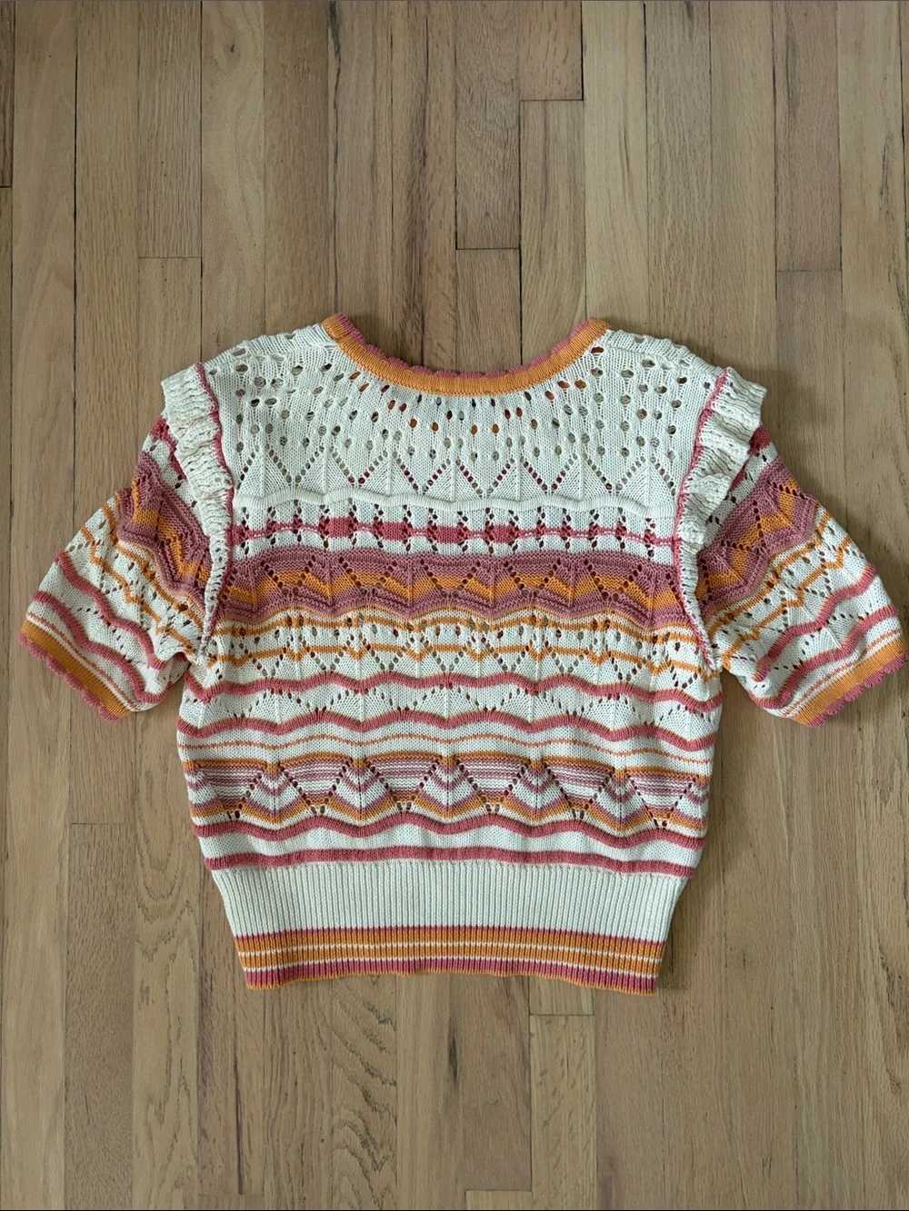 Another Love Cream Crochet Top with Pink and Orange Trim - Picture 4 of 4